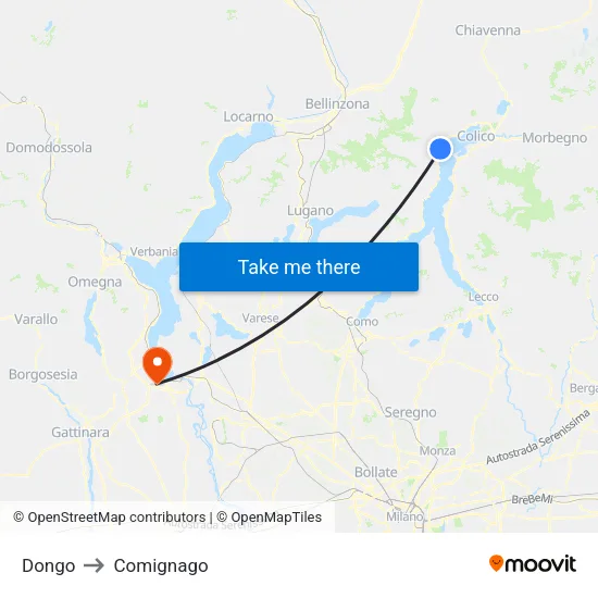 Dongo to Comignago map