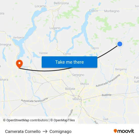 Camerata Cornello to Comignago map