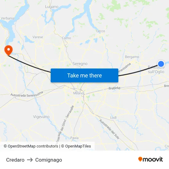 Credaro to Comignago map