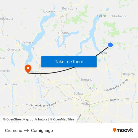 Cremeno to Comignago map