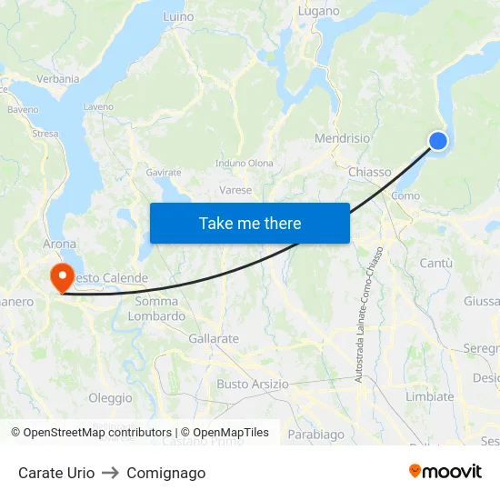 Carate Urio to Comignago map