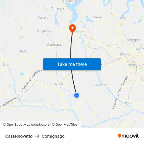 Castelnovetto to Comignago map