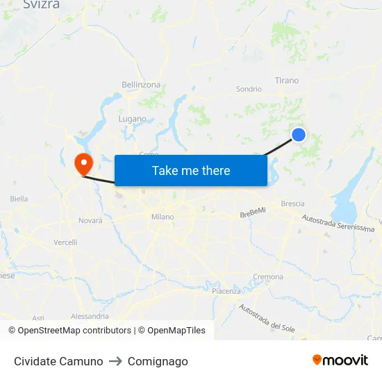 Cividate Camuno to Comignago map