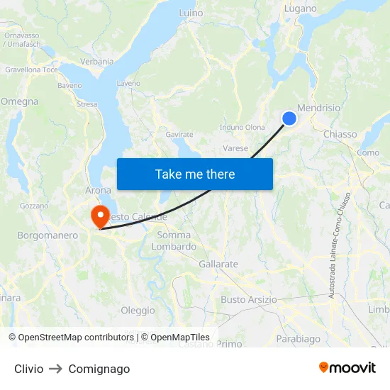 Clivio to Comignago map