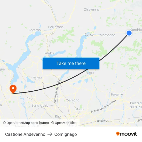 Castione Andevenno to Comignago map