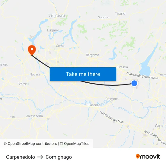 Carpenedolo to Comignago map