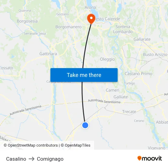 Casalino to Comignago map