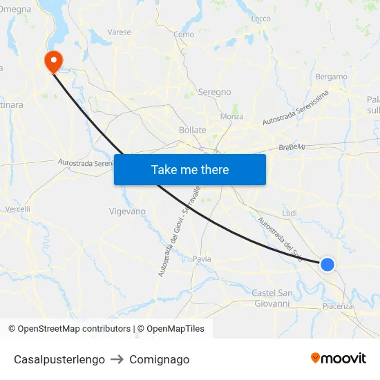 Casalpusterlengo to Comignago map