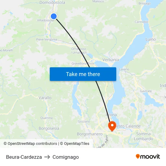 Beura-Cardezza to Comignago map