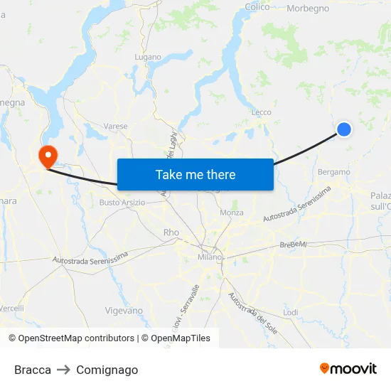 Bracca to Comignago map