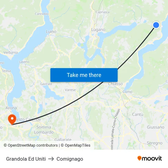 Grandola Ed Uniti to Comignago map