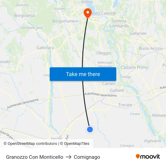 Granozzo Con Monticello to Comignago map