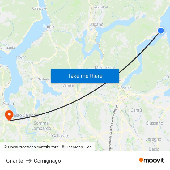 Griante to Comignago map