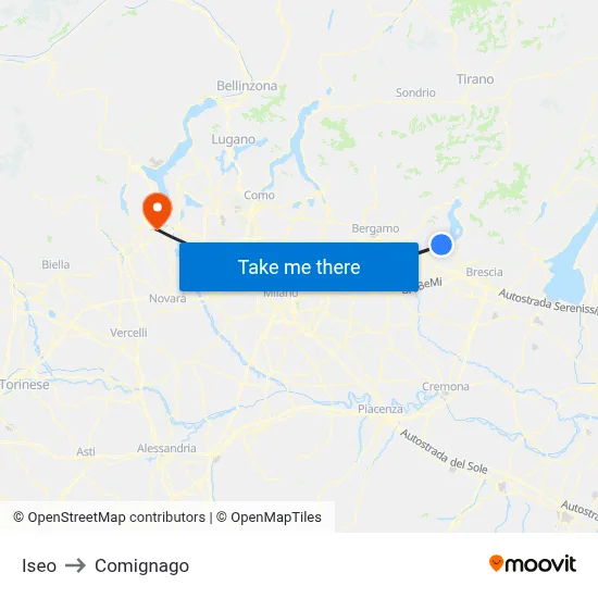 Iseo to Comignago map