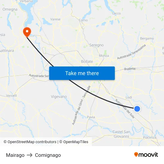 Mairago to Comignago map