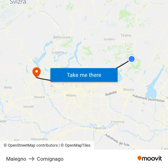 Malegno to Comignago map