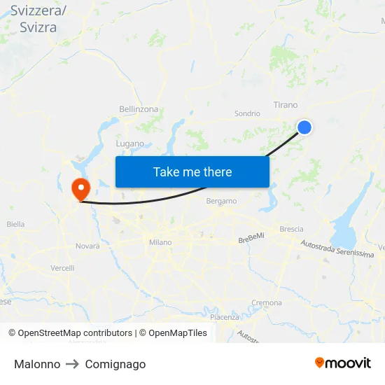 Malonno to Comignago map
