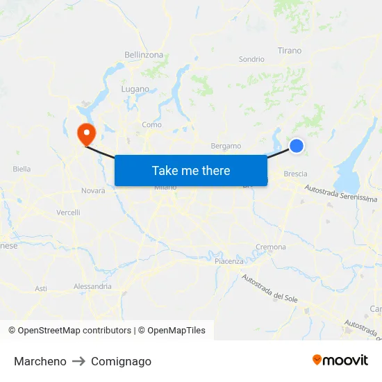 Marcheno to Comignago map