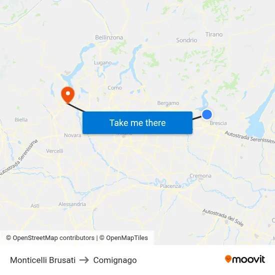 Monticelli Brusati to Comignago map