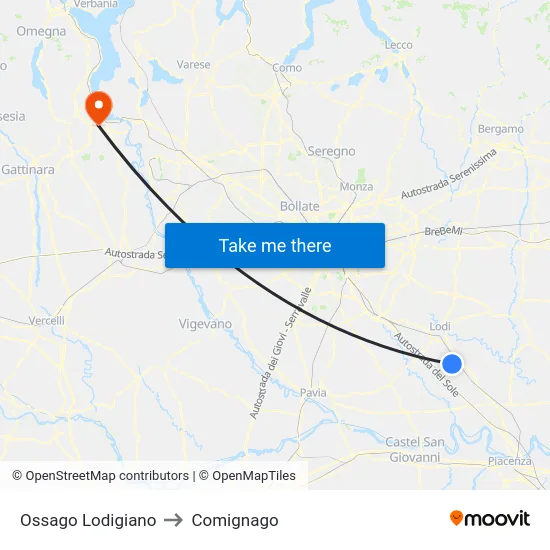 Ossago Lodigiano to Comignago map