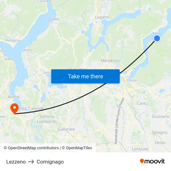 Lezzeno to Comignago map