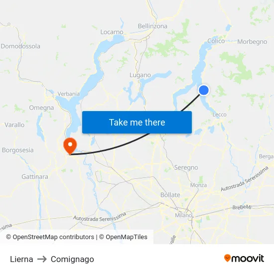 Lierna to Comignago map