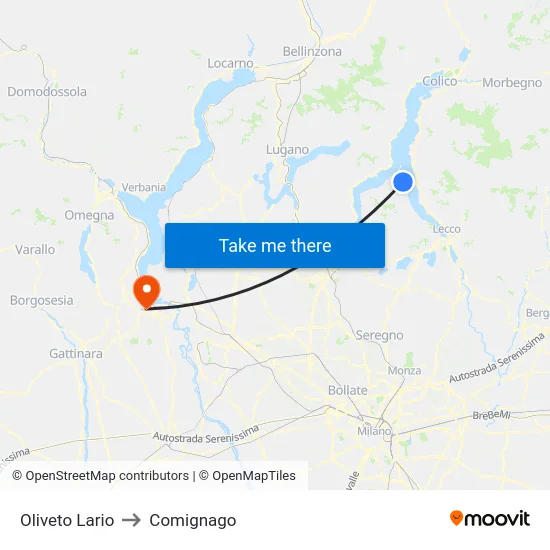 Oliveto Lario to Comignago map