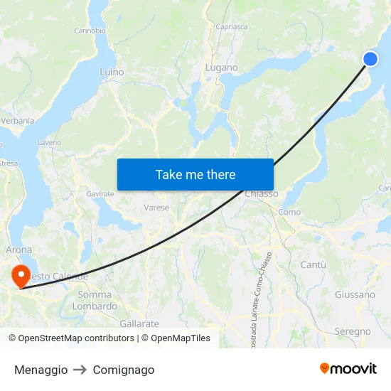 Menaggio to Comignago map