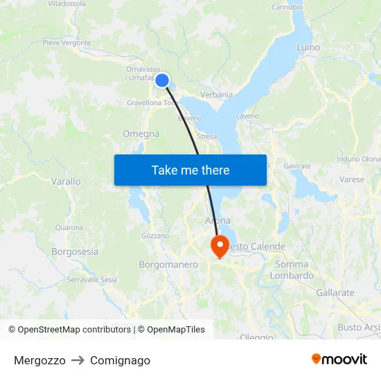 Mergozzo to Comignago map