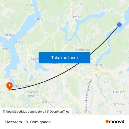 Mezzegra to Comignago map