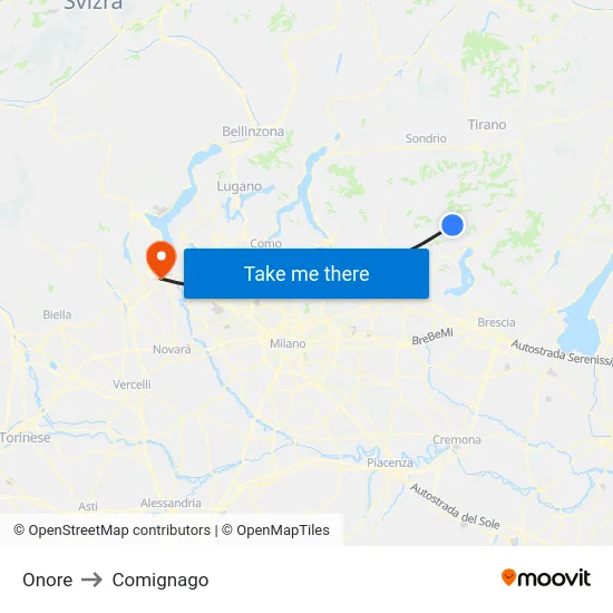 Onore to Comignago map