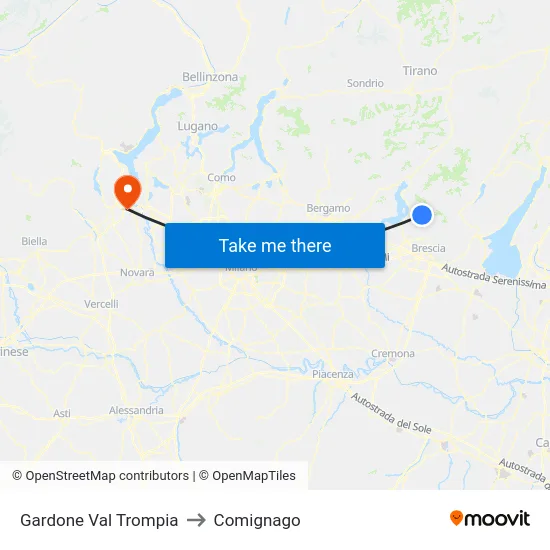 Gardone Val Trompia to Comignago map