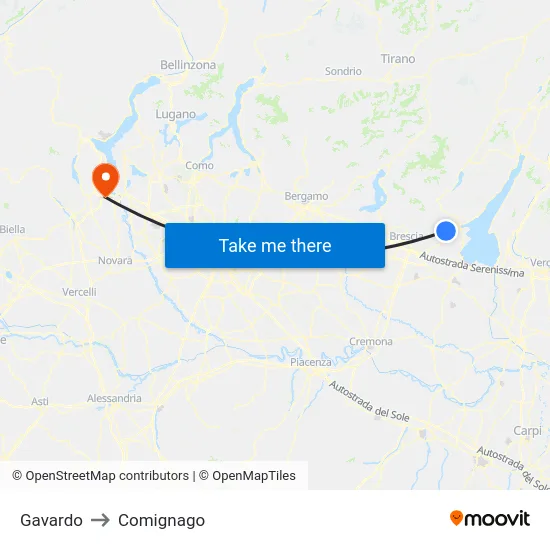 Gavardo to Comignago map