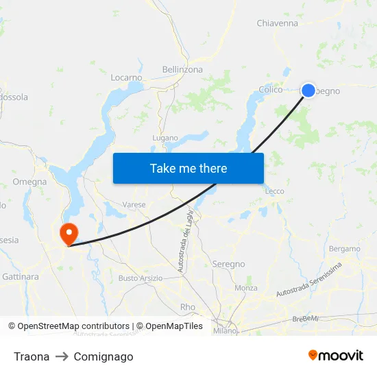 Traona to Comignago map