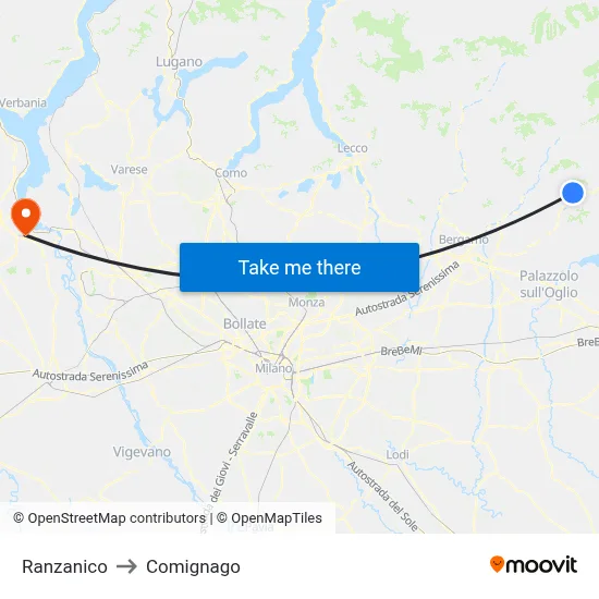 Ranzanico to Comignago map