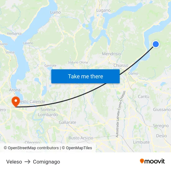 Veleso to Comignago map