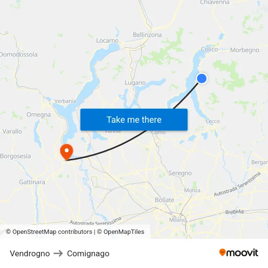 Vendrogno to Comignago map