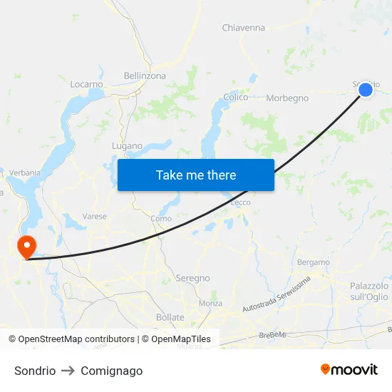 Sondrio to Comignago map