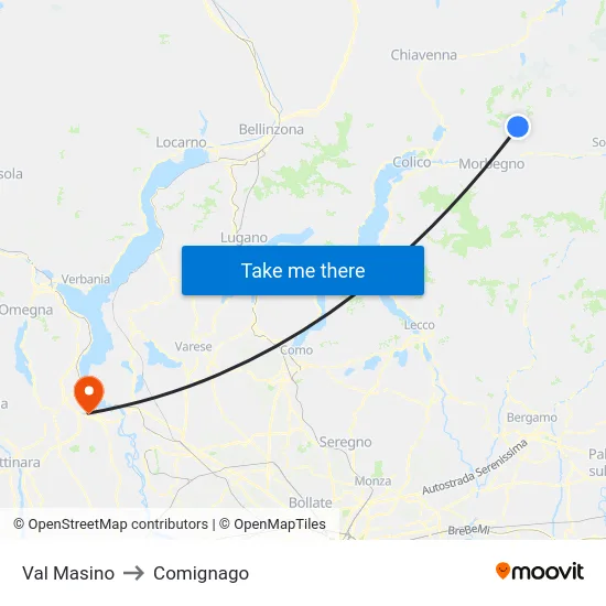 Val Masino to Comignago map