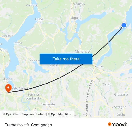 Tremezzo to Comignago map