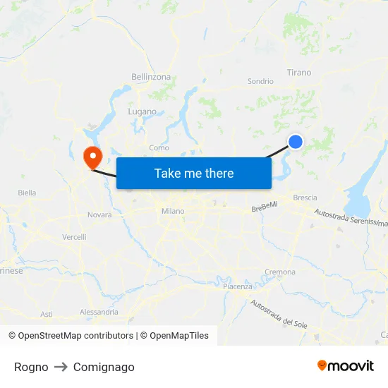Rogno to Comignago map