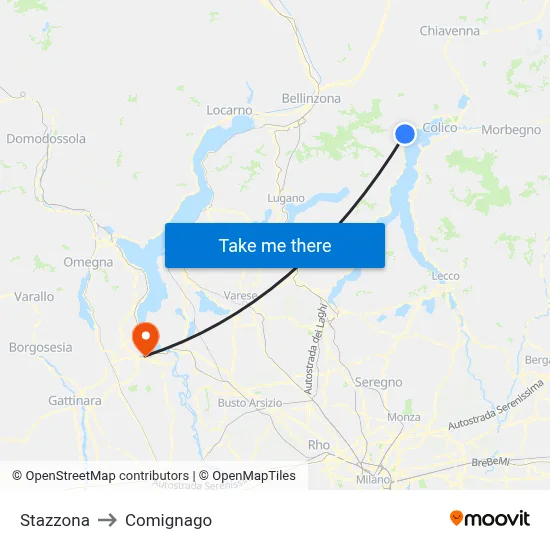 Stazzona to Comignago map