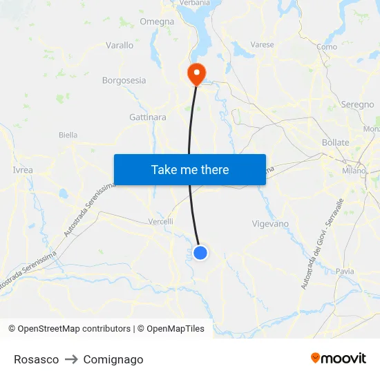 Rosasco to Comignago map