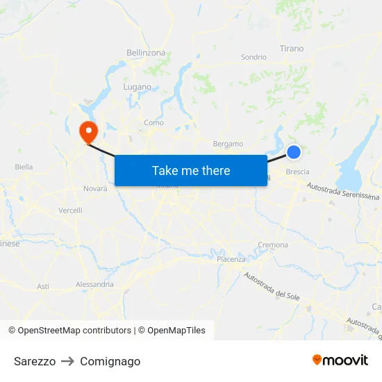 Sarezzo to Comignago map