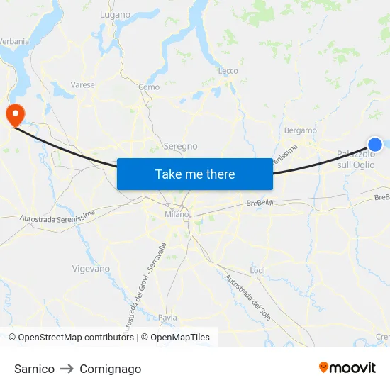 Sarnico to Comignago map