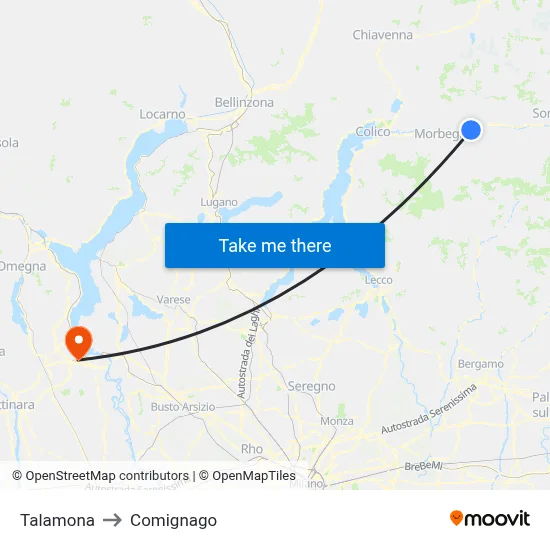 Talamona to Comignago map