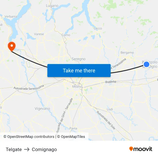 Telgate to Comignago map