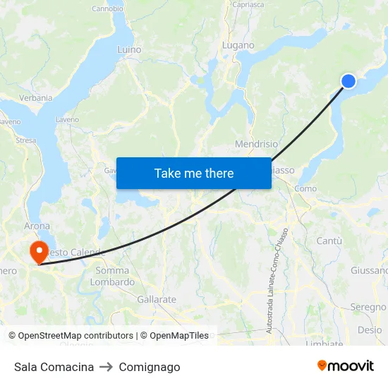 Sala Comacina to Comignago map