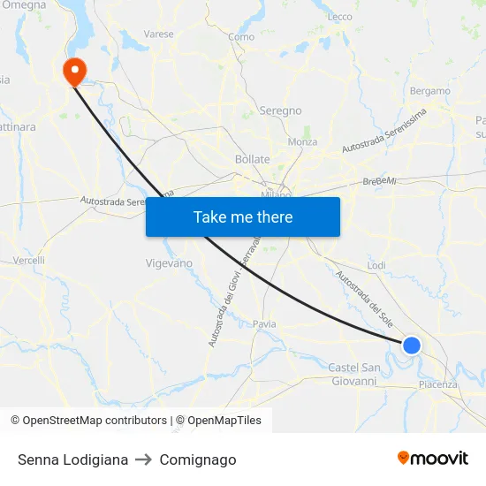 Senna Lodigiana to Comignago map