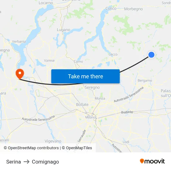 Serina to Comignago map